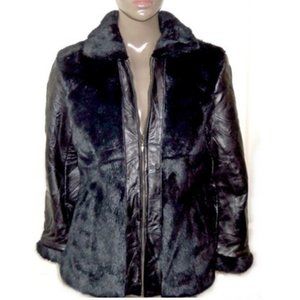 NAVARRE ITALIAN STONE Black LEATHER COAT Jacket M